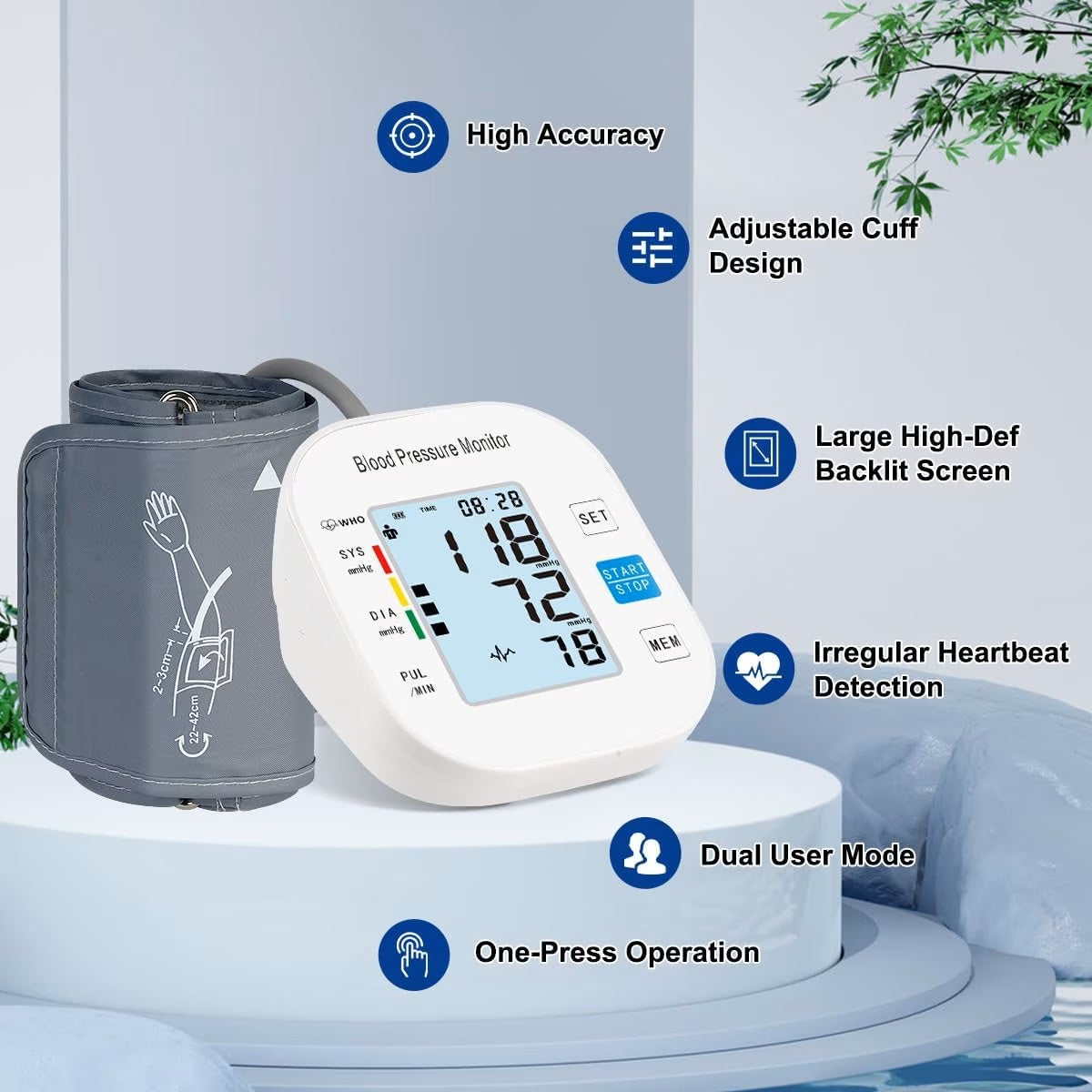 BRAND NEW ~ Upper Arm Blood Pressure Monitor & BP Cuff Backlight Display