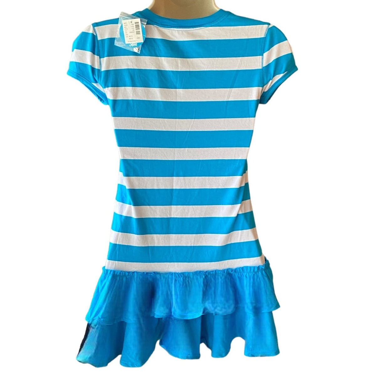 NWT ~ JUSTICE Bright Blue & White Stripe Ruffle Vest Sparkle Dress ~ Girls M 12