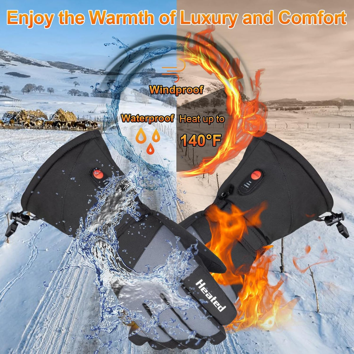 BRAND NEW ~ Black Rechargeable Heated Winter Gloves ~ Size L ~ 3 M Thinsulate