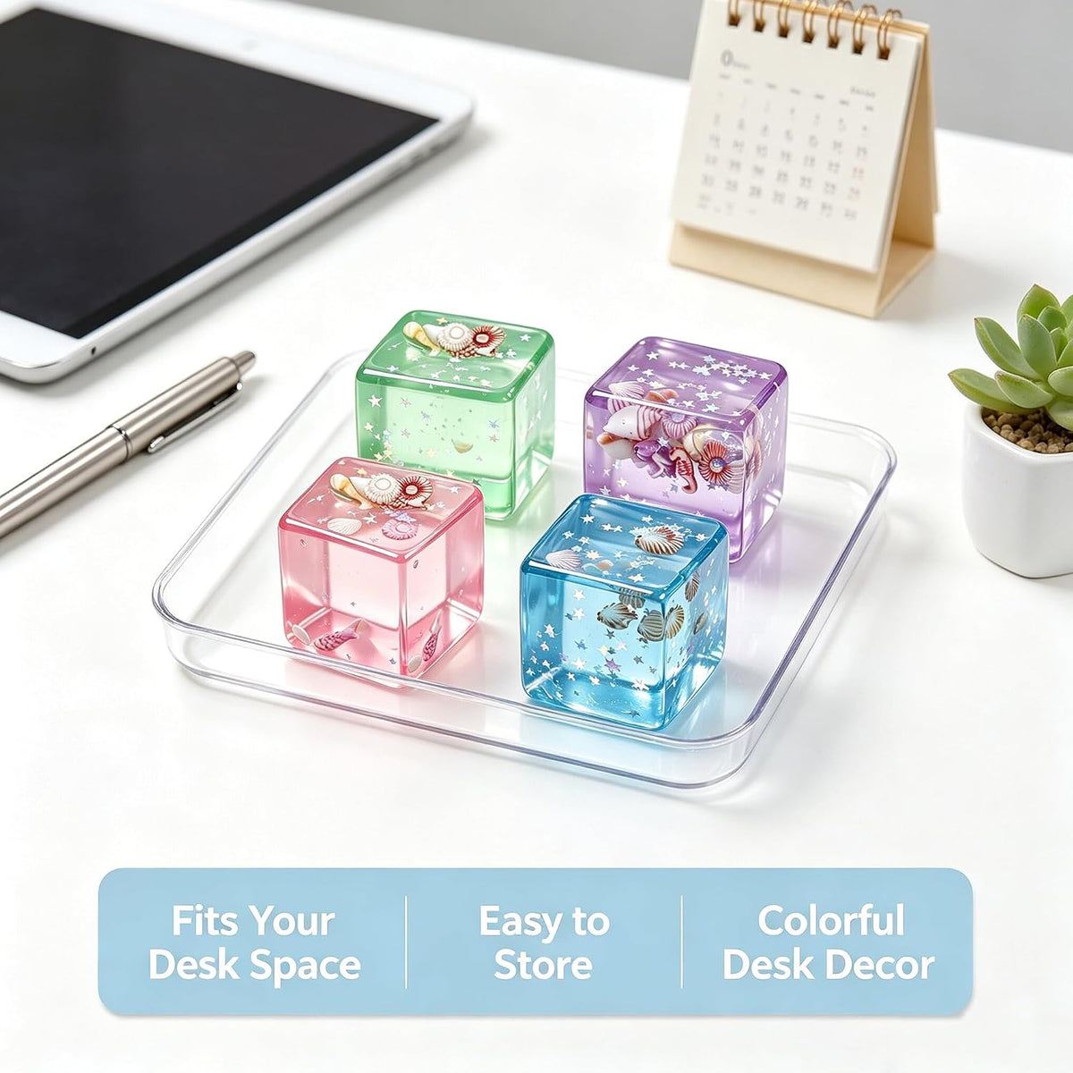 BRAND NEW ~ 4 Ice Cube Squishy Slow Rising Sensory Fidget Toy Stress Ball Cubes