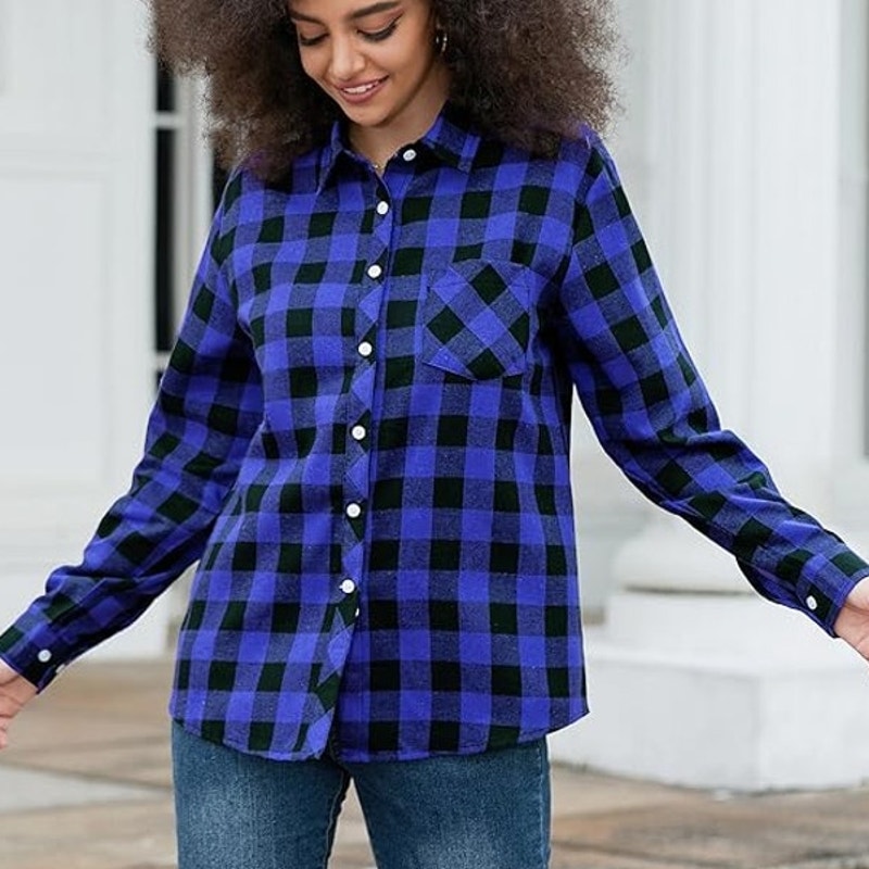 NWT ~ Blue & Black Soft Buffalo Check Button Up Long Sleeve Casual Shirt ~ 2XL
