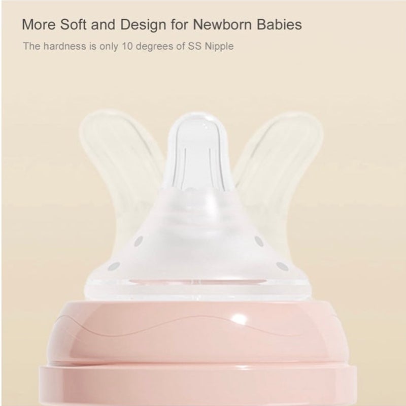 BRAND NEW ~ Set/2 Newborn Breastfeeding Baby Bottle & Extra Slow Flow Nipples