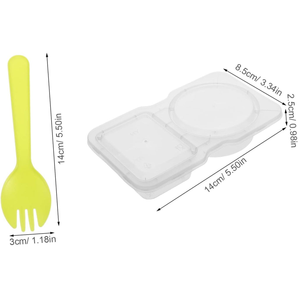 BRAND NEW ~ Set/8 Plastic Leakproof Condiment Double Containers 8 Lids & Sporks