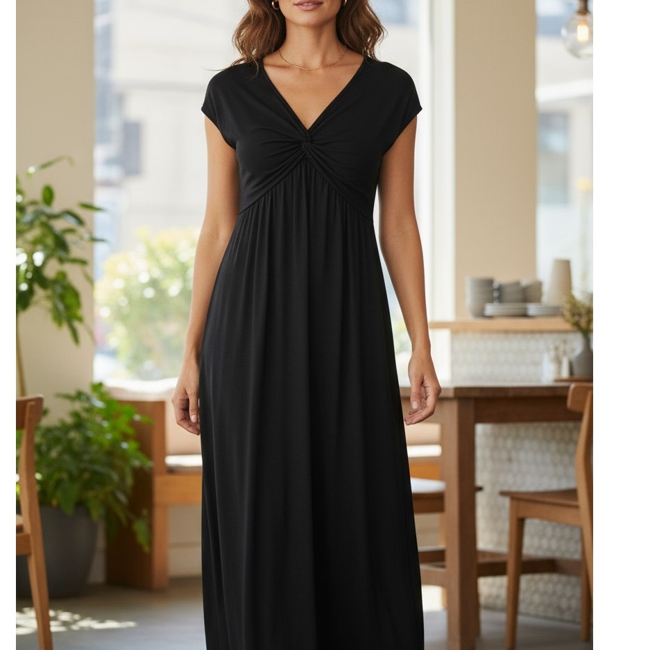 NWT ~ Women's Black Criss Cross Plus Size Midi Dress with Pockets ~ Size 7XL