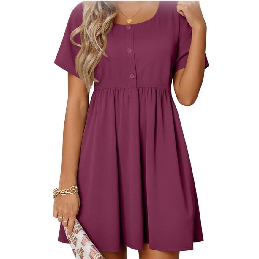 NWT ~ Short Sleeve Casual Button A-Line Summer Mini Dress with Pockets ~ MEDIUM
