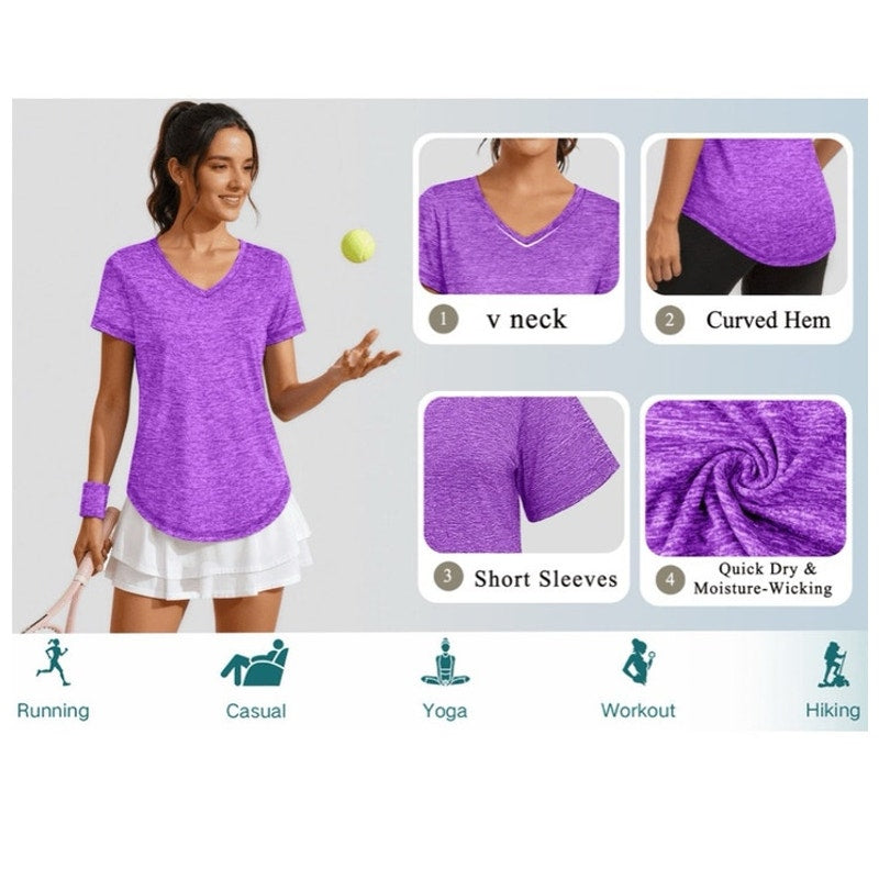 NWT ~ Purple Workout Shirt V-Neck Quick Dry Athletic Loose Gym Running Top ~ MED