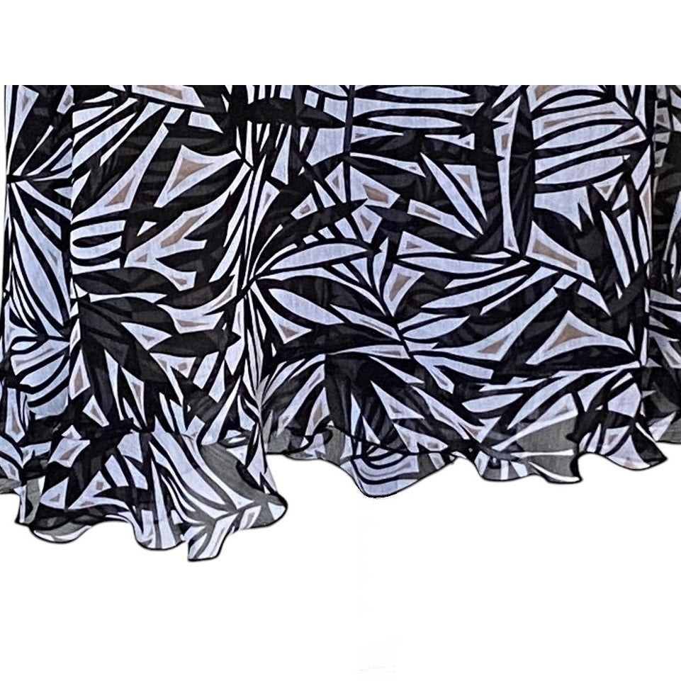 NWT ~ COVINGTON Black & White Chiffon Wrap Ruffle Midi Dress ~ Women's Size 10