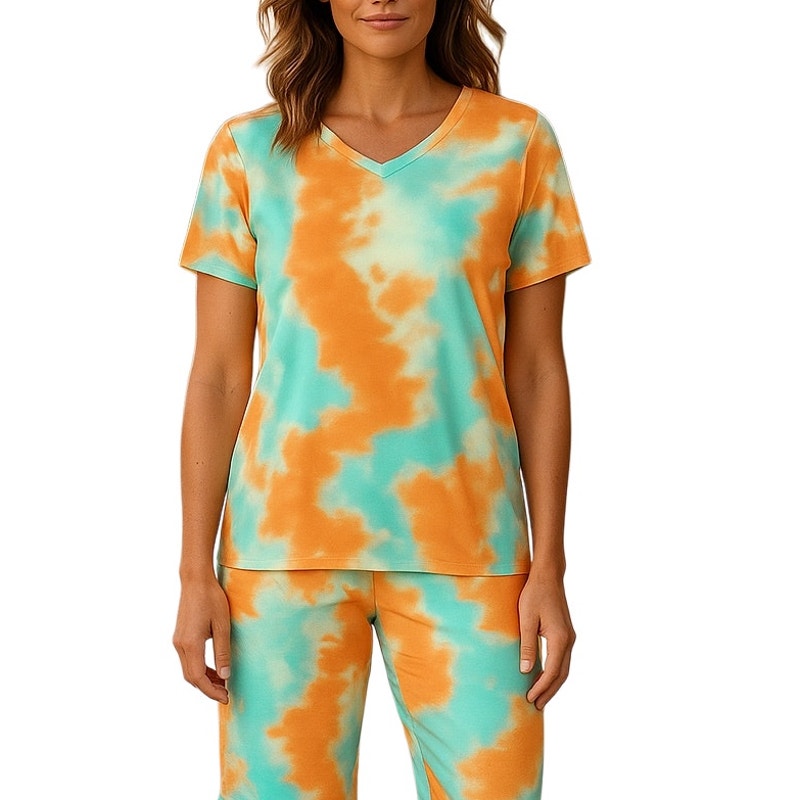 NWT ~ 2pc. Tie Dye Orange & Green Short Sleeve Top & Capri Pants ~ Women's LARGE