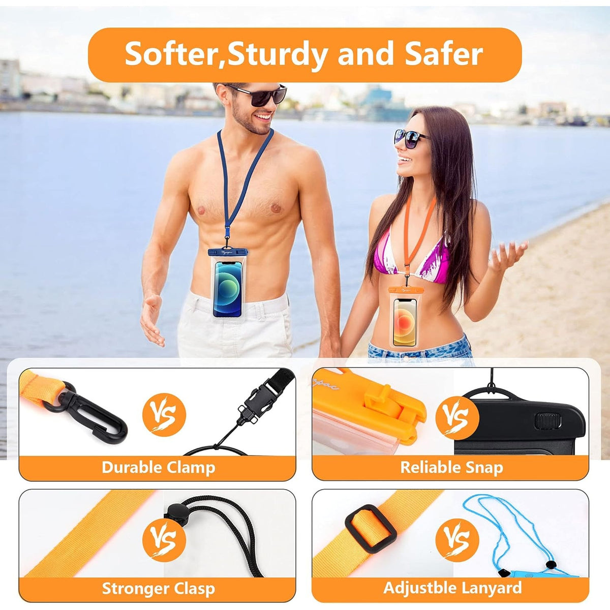 BRAND NEW ~ Set/2 Rynapac Orange & Blue Waterproof Phone Pouch Bag & Lanyard