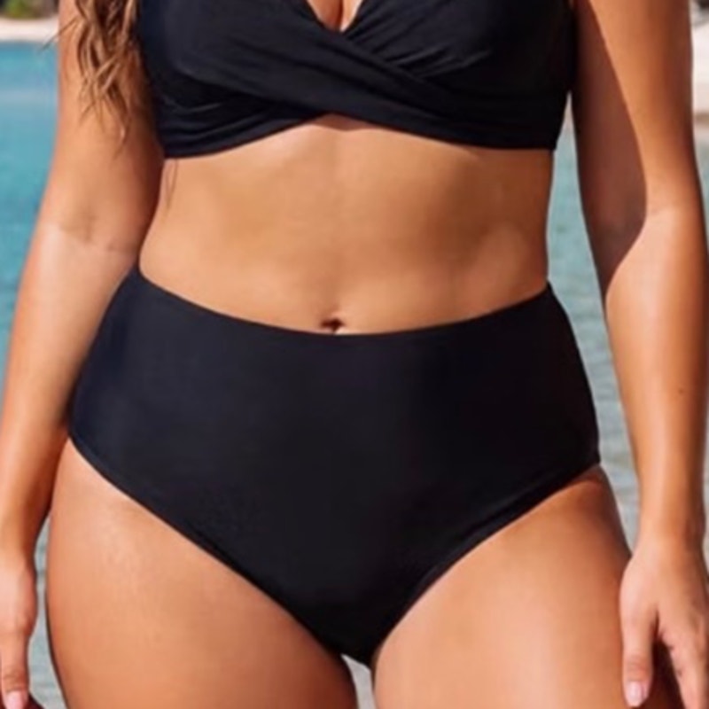 NWT ~ Black High Waisted Full Coverage Tummy Control Swimsuit Bikini Bottom ~ 2X