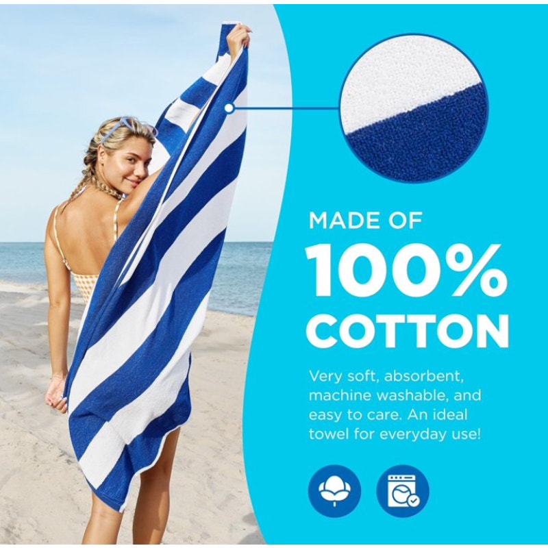BRAND NEW ~ Set/12 Cabana Stripe Thick Cotton Terry Beach Pool Towel 60"x30"