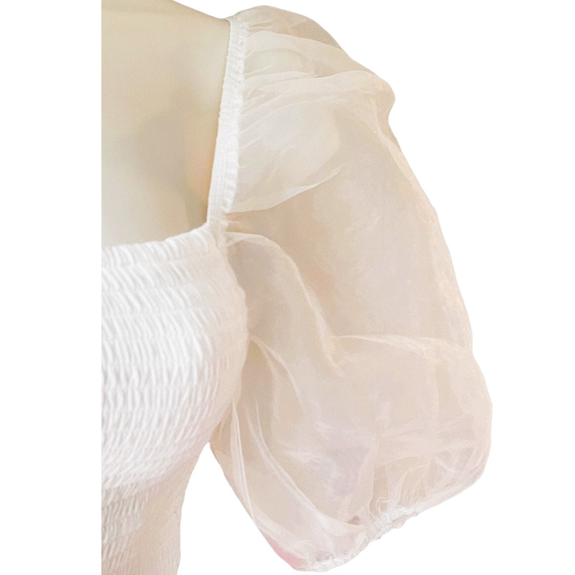 NWT ~ White Tube Top Off Shoulder Huge Clear Mesh Puffy Sleeves ~ Women's SMALL