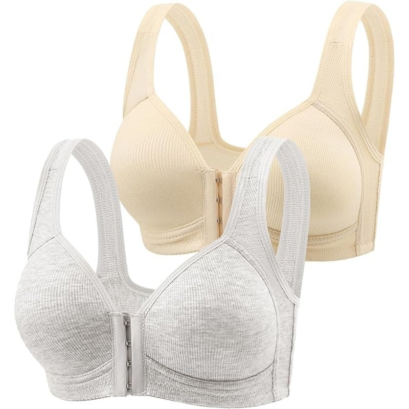 NWT ~ 2 Pack Women's Front Closure Wireless Full Coverage Ribbed Bras ~ Plus XXL