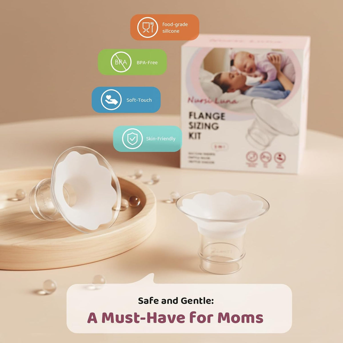 BRAND NEW ~ Silicone Breast Pump Flange Sizing Kit 10pc Flange Inserts