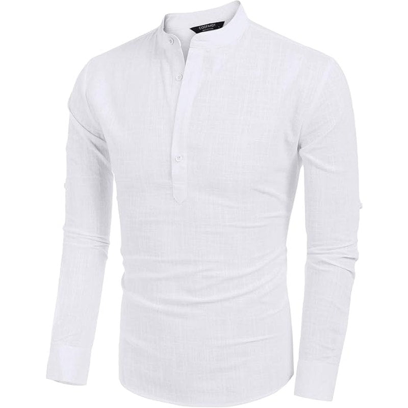 BRAND NEW ~ Men's White Henley Long Sleeve Hippie Casual Beach Shirt ~ MEDIUM