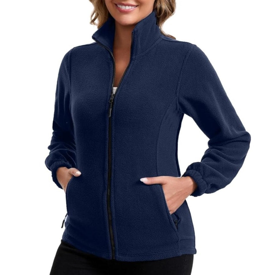 NWT ~ Women's Navy Blue Full Zipper & Zip Pockets Fleece Jacket Top ~ MEDIUM