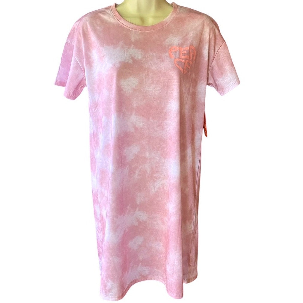 NWT ~ Pink & White Tie Dye "PEACE" Sleep Shirt Gown by WONDER NATION ~ Girls XL