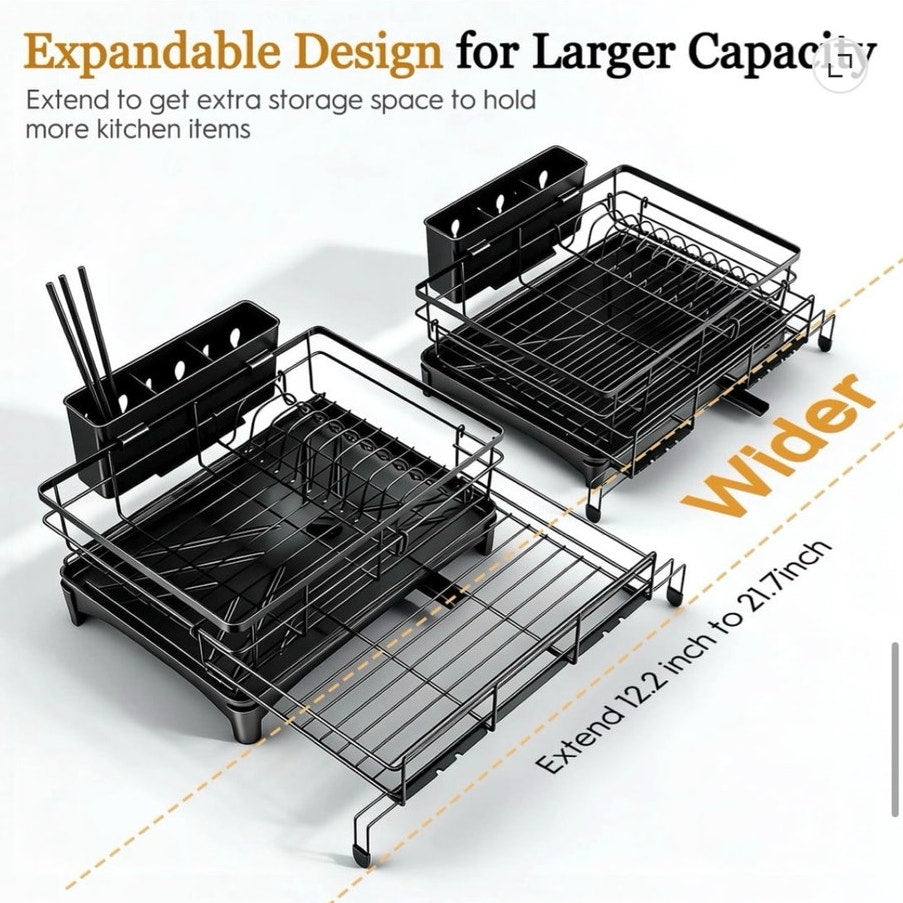 BRAND NEW Black Stainless Steel Rust Proof Expandable Capacity Dish Drying Rack