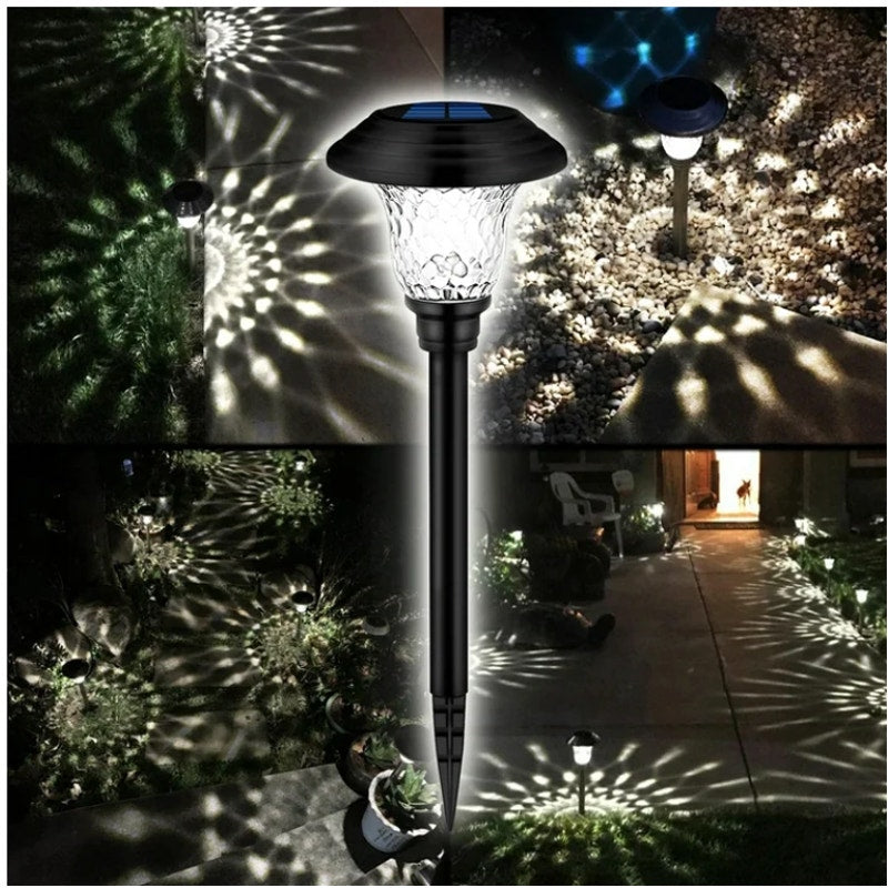 BRAND NEW ~ Set/7 Large Outdoor Solar Glass & Stainless Steel Pathway Lights