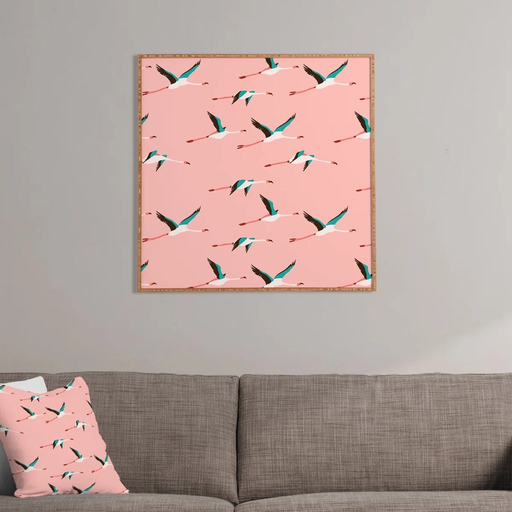 NWT ~ Flamingo Pink - Large Bamboo Framed Graphic Art Print on Wood 30" x 30"
