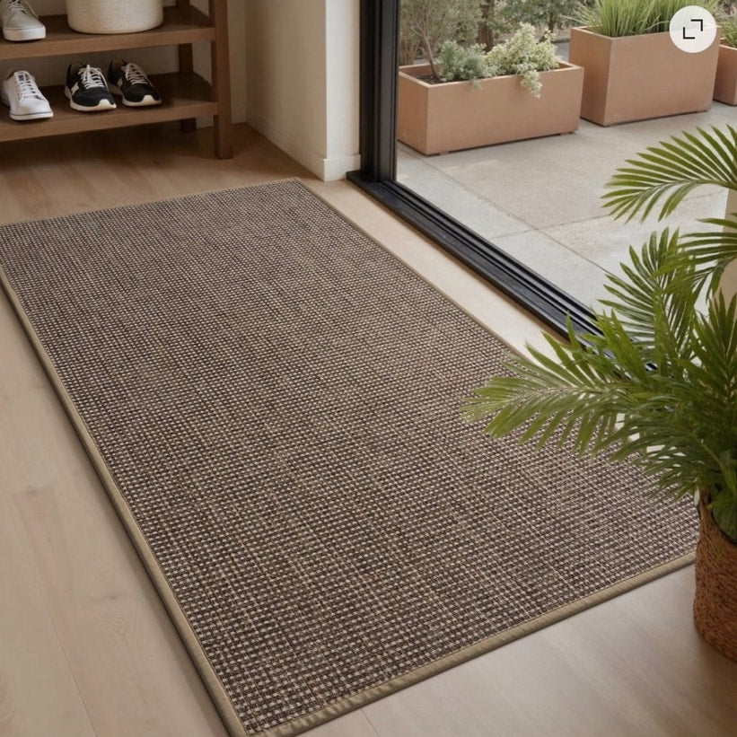 BRAND NEW ~ Brown Non-Slip Rubber Backed Welcome Low Profile Inside Door Mat Rug