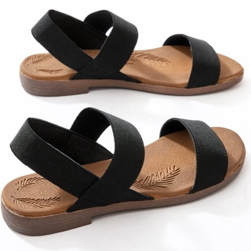 Black Flat Slide Casual Adjustable Elastic Strappy Double Bands Sandals ~ 11