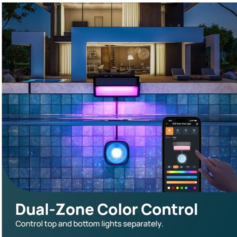 BRAND NEW ~ Smart Solar Pool Light LED Dual-Zone App Control Waterproof Solar