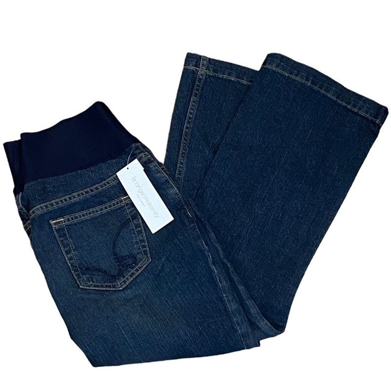 NWT ~ LIZ LANGE MATERNITY Wide Stretchy Waist Band Denim Blue Jeans ~ Women's 4