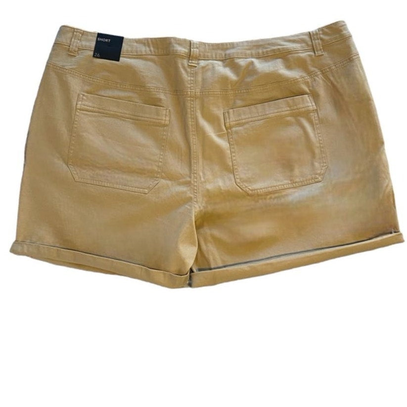 NWT ~ LANE BRYANT Tan Khaki Short Shorts Foldable Cuff ~ Women's Plus Size 26