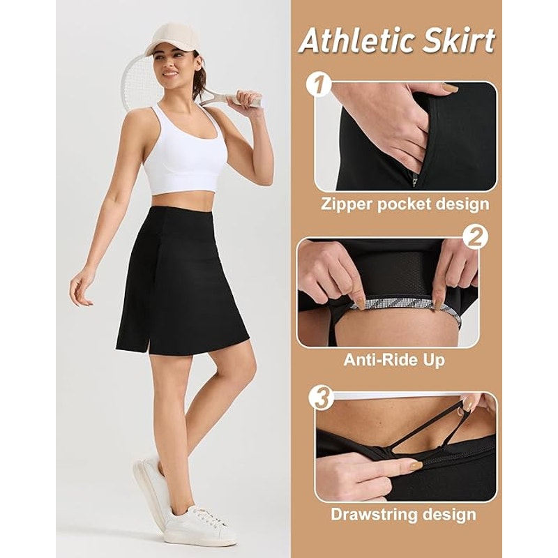 NWT ~ Women's Black 19" Knee Length Skort Pocket Golf Tennis Skirt ~ SMALL