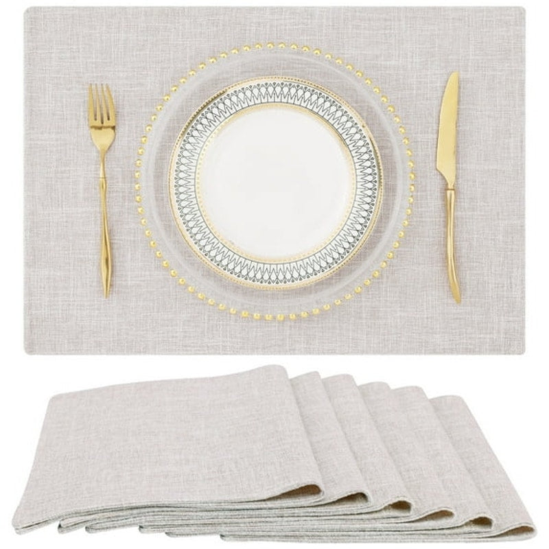 NWT ~ Set/6 Natural Linen Modern Farmhouse Dining Table Placemats ~ 13" x 19"