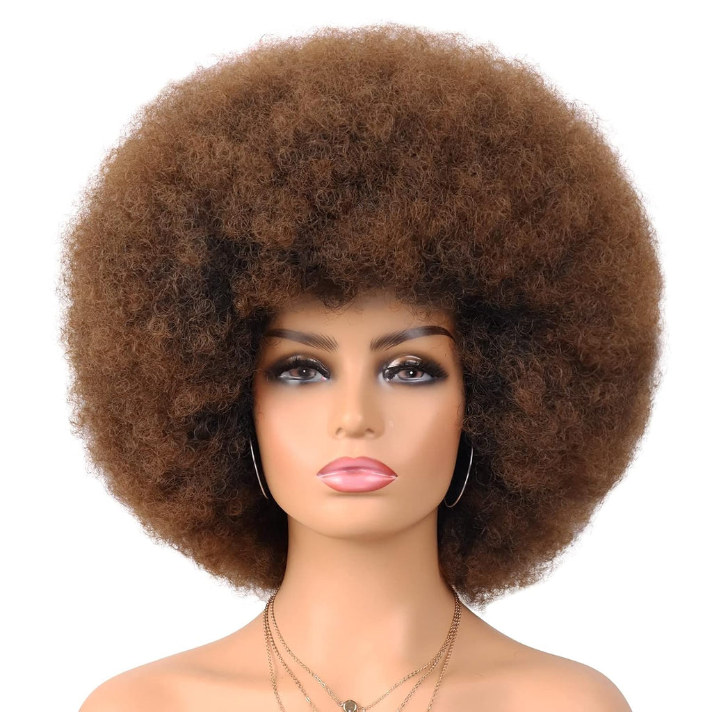 BRAND NEW ~ Retro 70's Disco Brown Realistic Looking Curly Afro Wig & Wig Cap