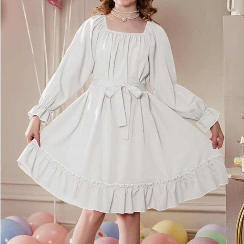 NWT ~ Bohemian White Stretchy Neckline Long Sleeve Boho Prairie Dress ~ Size 4