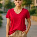 NWT ~ SO "Wild Cherry" Red V-Neck Cap Sleeve Casual T Shirt Top ~ Women's XL