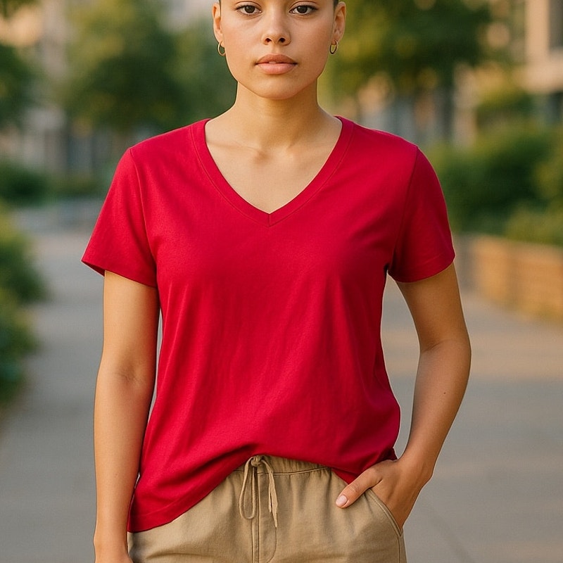 NWT ~ SO "Wild Cherry" Red V-Neck Cap Sleeve Casual T Shirt Top ~ Women's XL