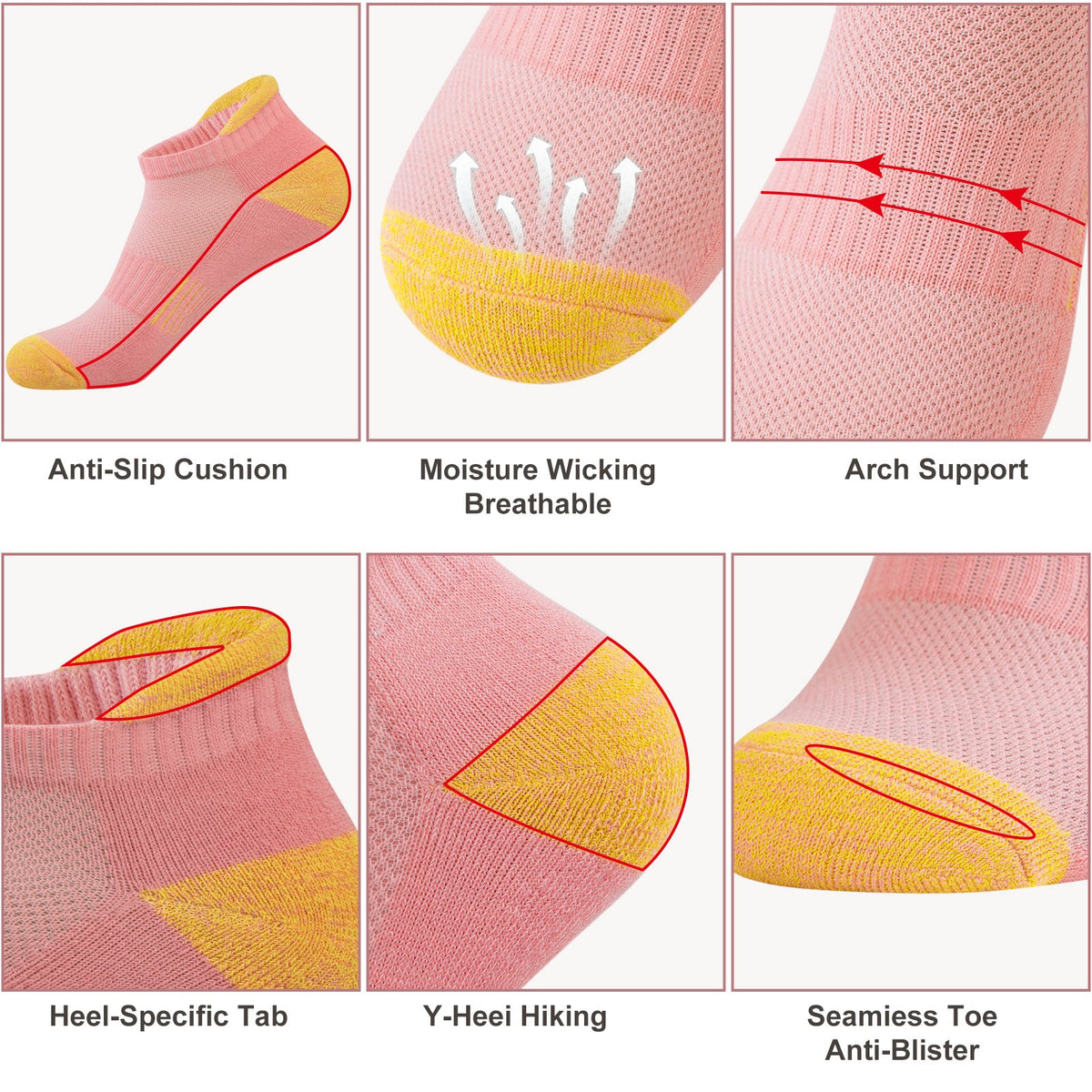 NWT ~ 6pr Women's Multicolor Breathable Durable Ankle Socks ~ Size 8-10