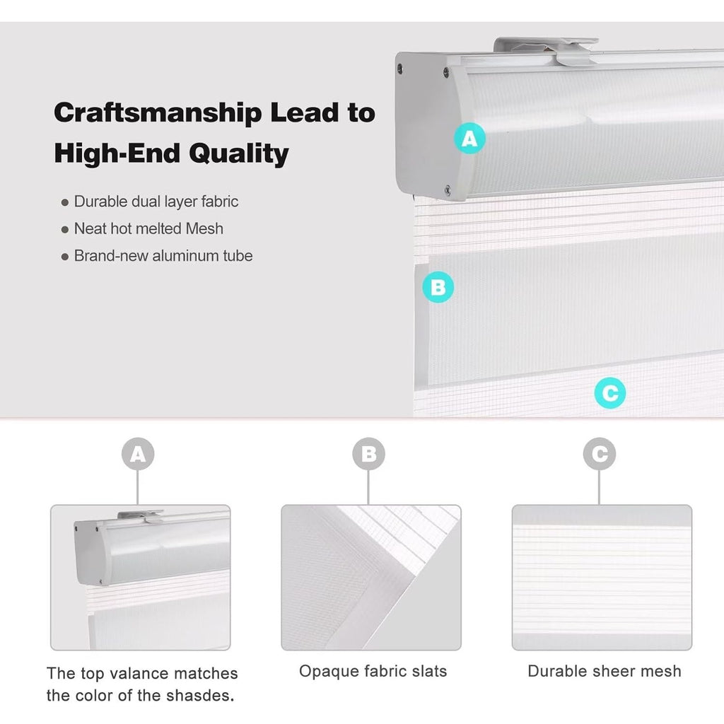 NWT ~ Cordless White Dual Layer Zebra Roller Shade Window Blind ~ 23" x 72"