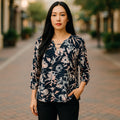 JUICY COUTURE Blue & Pink Floral Crystal Stones Blouse NWT ~ Women's LARGE