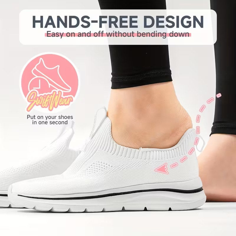 NWT ~ Women's Hands Free Slip On White Mesh Athletic Shoes Sneakers ~ 12 1/2