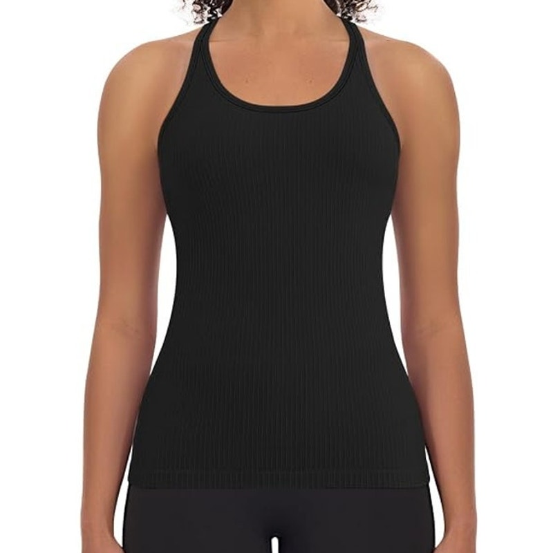 NWT ~ Women's Black Ribbed Racerback Tank Top & Built In Bra ~ Ladies Plus XXL