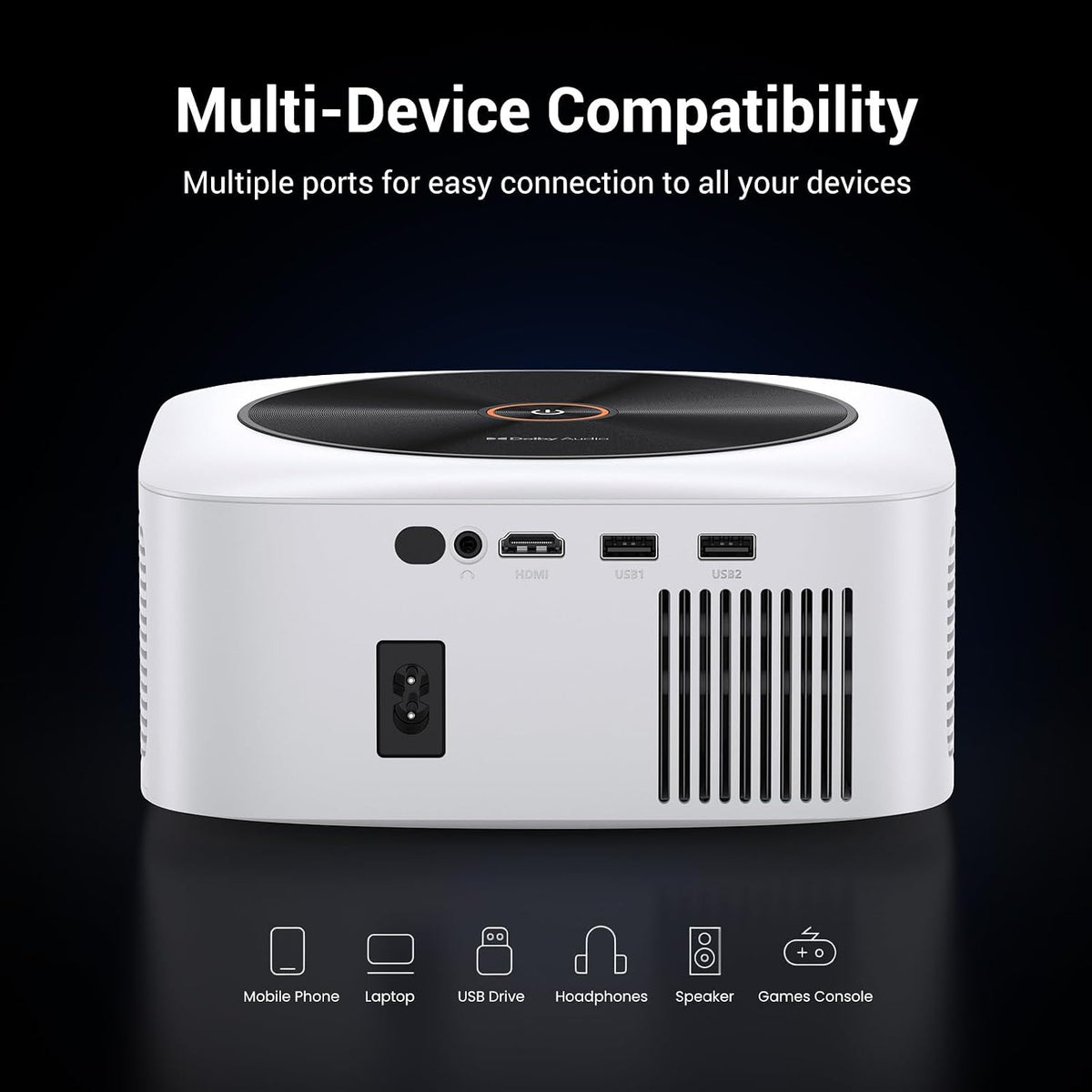 BRAND NEW ~ 1500 ANSI Smart Outdoor Projector Built-in Apps 30W Dolby Audio