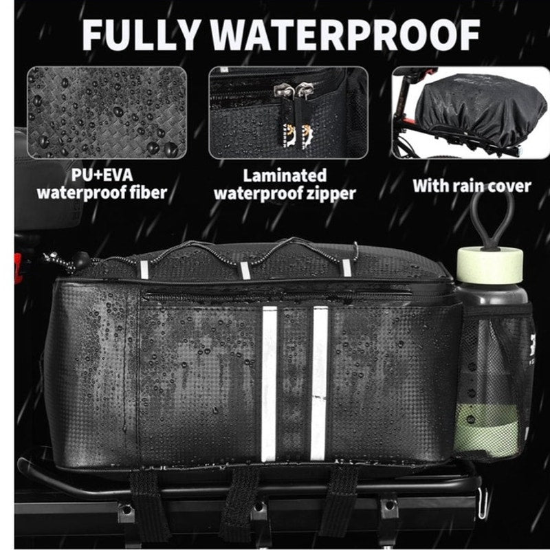 BRAND NEW ~ Waterproof Black 8L Rear Rack Cargo Cycling Bike Bag with Rain Cover