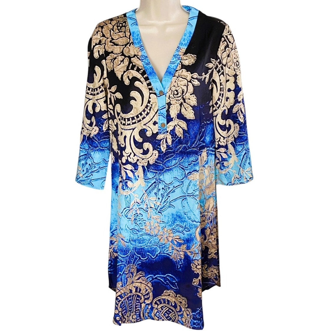 NWT ~ NORACORA Bohemian Bright Blue Paisley Boho Swimsuit Coverup ~ Size XS