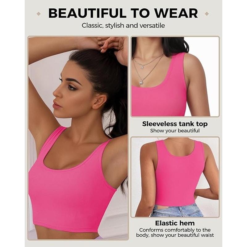 NWT ~ Set/2 Crop Sleeveless White & Bright Pink Cotton Tank Tops ~ Women's XL
