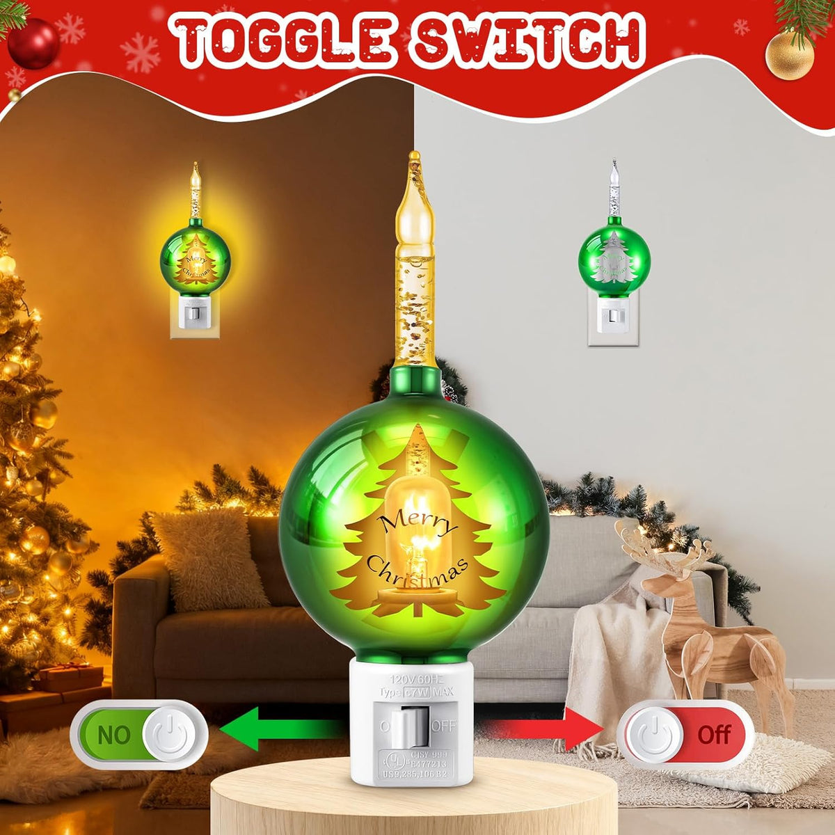 BRAND NEW ~ Set/2 Christmas Bubble Lights Green Ornament Bulb Nightlights