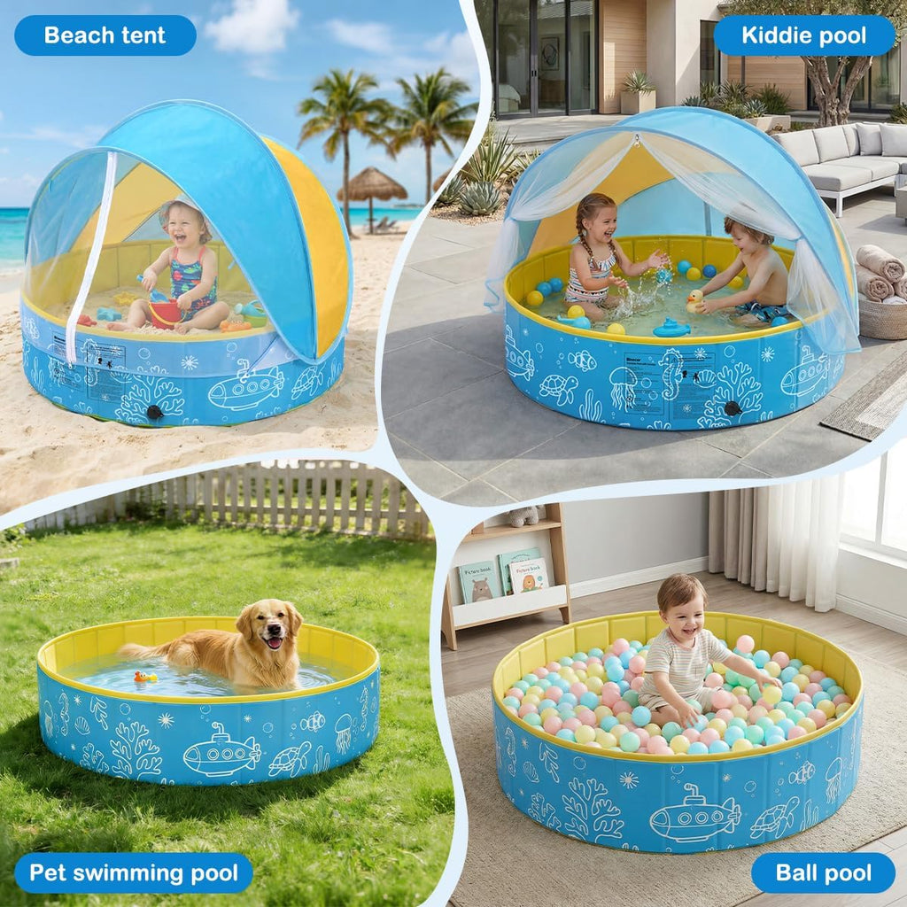 BRAND NEW ~ 47" Portable Foldable Kiddie Swimming Pool with Canopy Sunshade