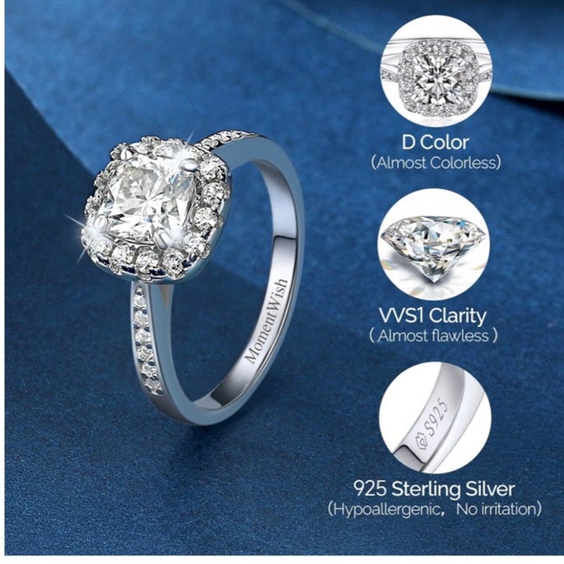 BRAND NEW ~ 1 Carat Moissanite MomentWish Sterling Silver Engagement Ring ~ 6.5