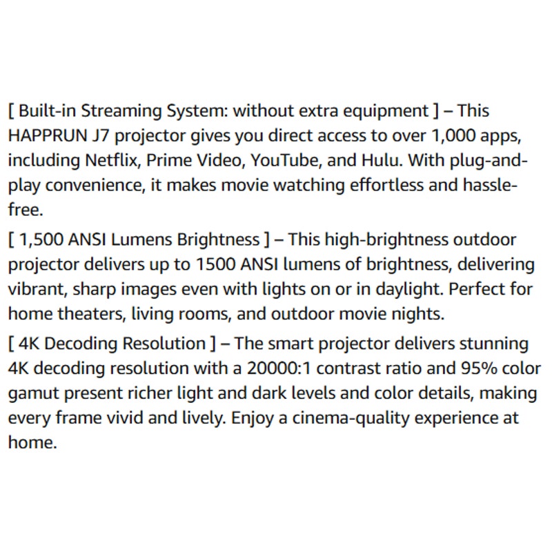 BRAND NEW ~ 1500 ANSI Smart Outdoor Projector Built-in Apps 30W Dolby Audio