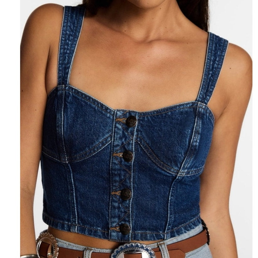 NWT ~ Lee "Kacey" Denim Blue Jean Bustier Button Front Top ~ Women's size XL
