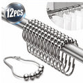 BRAND NEW ~ Set/12 Chrome Heavy Duty Shower Curtain Hooks Roller Rings & Balls